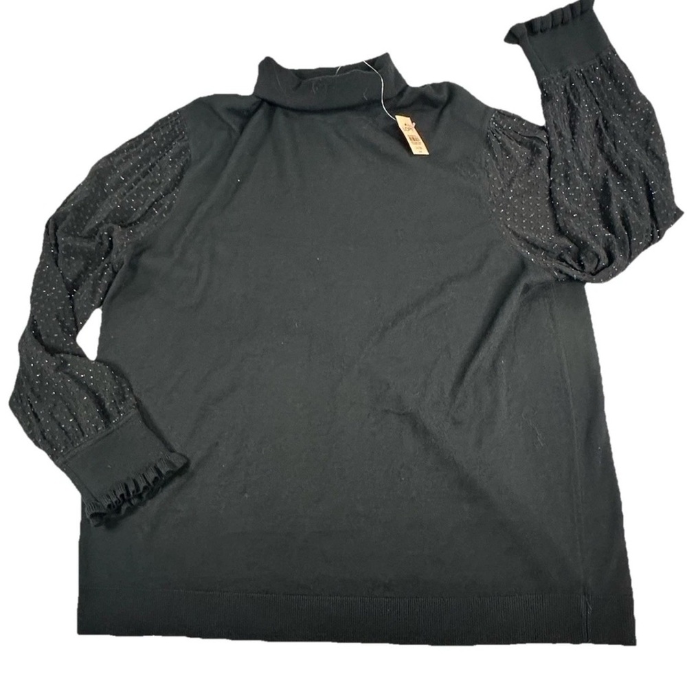 Loft Turtleneck Mixed Media Sweater Plus Size 24/26 Color Black NWT Was $69.50